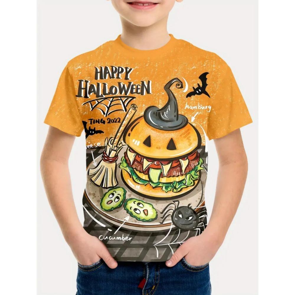 Halloween Boy T-shirt Dinosaur Pattern Summer Short Sleeved Casual Fashion Printed Children's Top Party Gift Children's Clothing