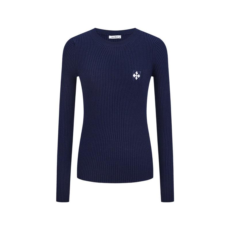 

Серая вязаная базовая рубашка женская осенне-зимняя внутренняя кофта с дизайнерским длинным рукавом One size [recommended 80-60kg] тёмно-синий