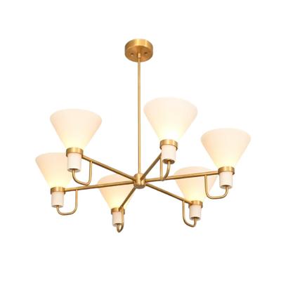Lampadario a 6 Luci in Vetro a Cono Stile Contemporaneo Ottone Grezzo Lampada da Soffitto Paralumi Premium Lampada a Sospensione Italiana