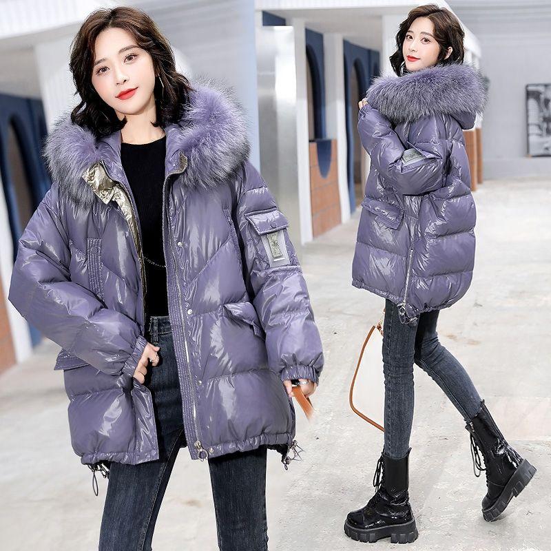 Large Size Padded Jacket Winter Glossy Fur Collar Padded Jacket Loose and Thickened
