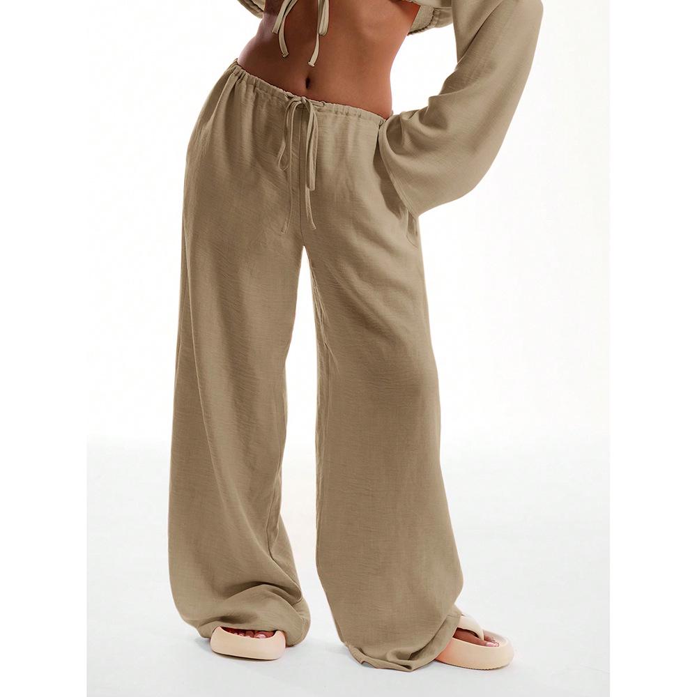 **2025 Summer Women's Solid Color Casual Loose Pants – European and American Style**