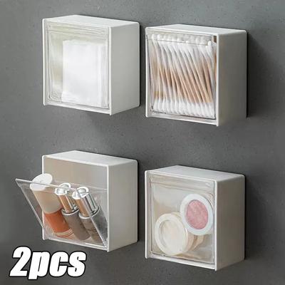 1/2pcs Wall Mounted Storage Boxes Dustproof Bathroom Organizer for Cotton Swabs Makeup Self-Adhesive Small Jewelry Holder Box
