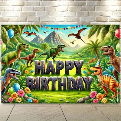 Background Banner 1 Piece, Dinosaur Celebrating Birthday Jungle Polyester Fiber Wall Covering