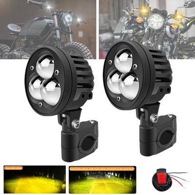 3 Lens Motosiklet LED Spot Far Ampuller Harici Scooter Sis Lambası Projektör Lens Çift Renkli Çalışma Yardımcı Spot Işık