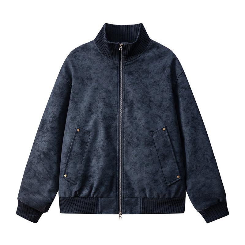 Spring and autumn new large size jacket men's stand-up collar leather jacket European and American wide casual leather jacket