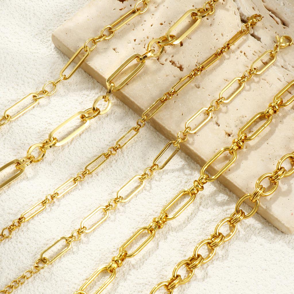 1 Piece Fashion304 Stainless Steel Handmade 18K Gold Plated Oval Link Chain Bracelets For Women Men Gift 17cm(6.7") long