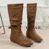 Women'S Riding Boots Fashion Plus Size Soft Leather Zipper Knee High Boot Slip On Ladies Thigh High Knight Flat Shoes Autumn New