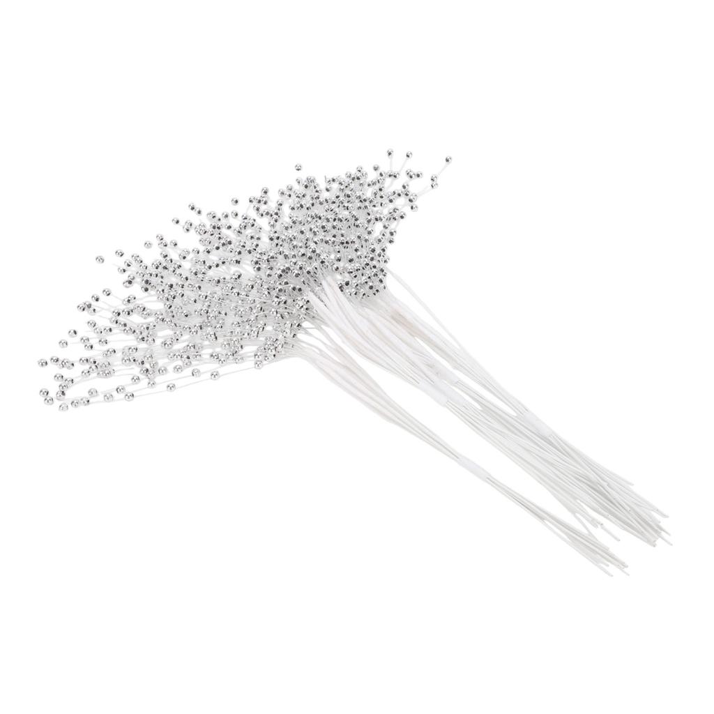 50 PCS Pearl Beaded Stems 4mm Bead String Garland Floral Picks Flexible Wire Bouquet Accessories for Wedding Floral Arrangements Crafts