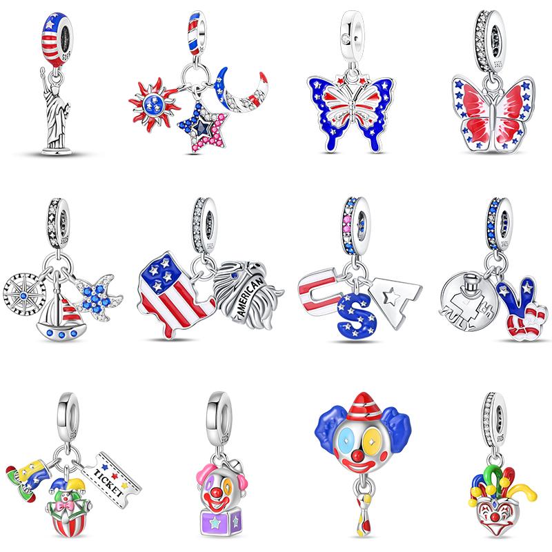 Copper Heart-Shaped American Flag Statue Of Liberty Butterfly Charms Beads Fit Qikaola Original Bracelets Diy Jewelry