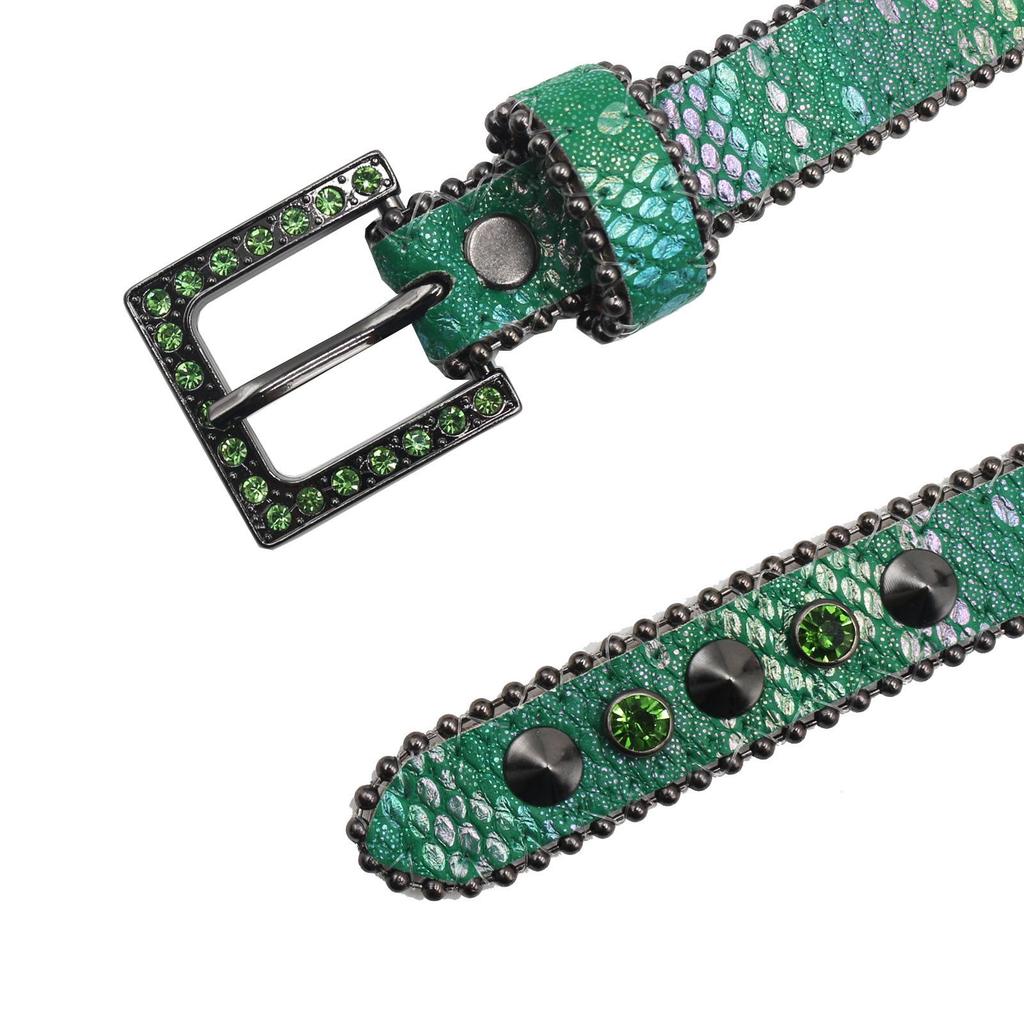 Women's 2.3cm Wide Rhinestone Leather Belt - European and American Cowboy Style Waistband