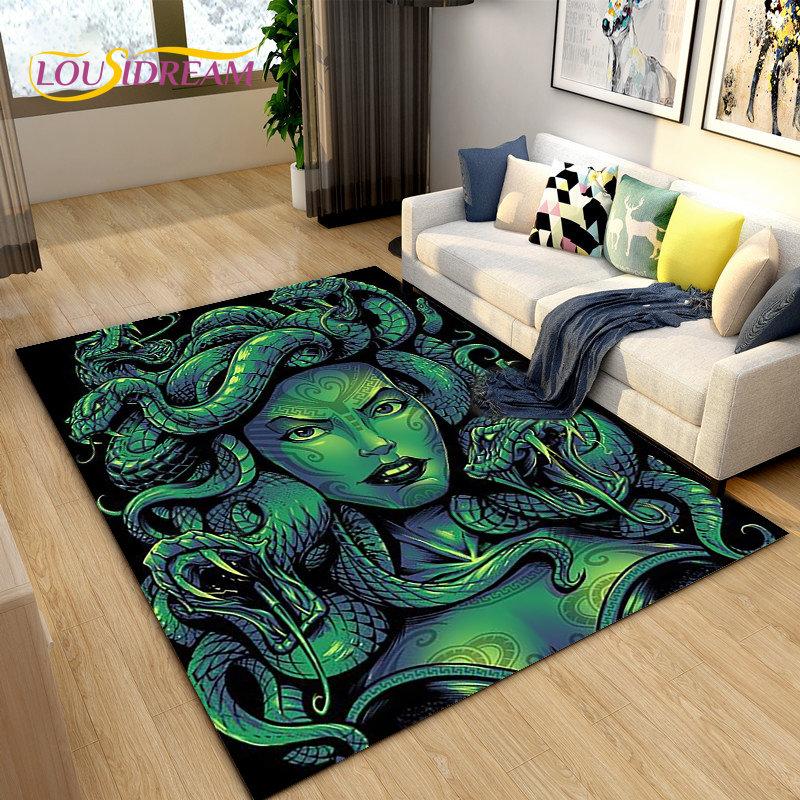 3D Medusa Snake Gorgon Area Rug Large,Carpet Rug for Living Room Bedroom Sofa Doormat Decoration,kids Play Non-slip Floor Mat