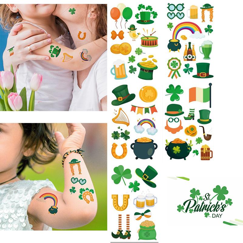 Day Patricks St Waterproof Sweatproof Tattoo Sticker Clover Body Decorate Kids