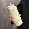 Simple Cute Cat Thermos Water Bottle with Straw Portable Stainless Steel Thermal Cup For Girl Kids Students Leak-proof Drinkware