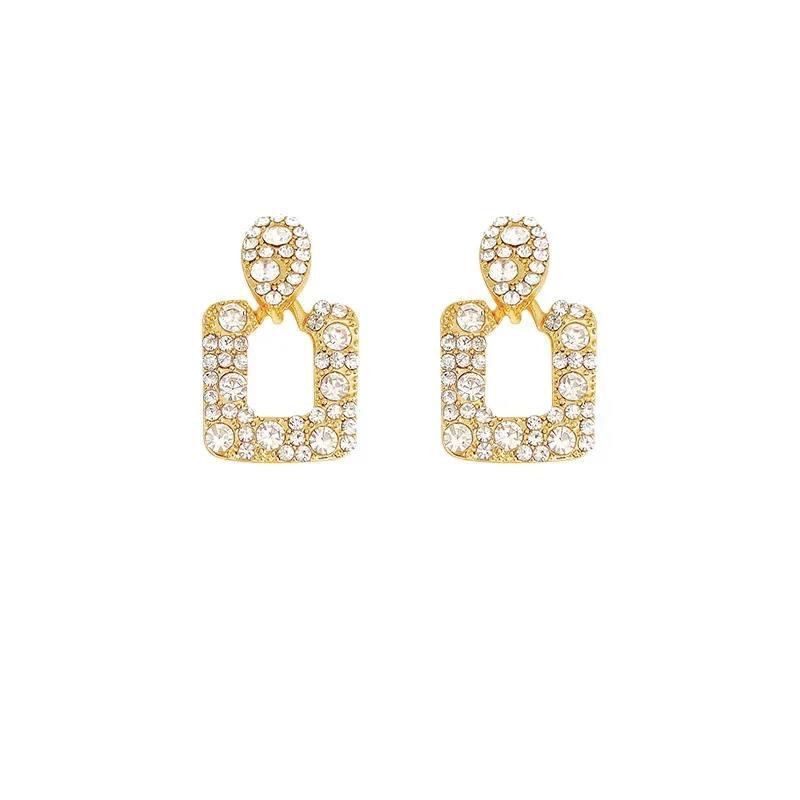 Vintage Geometric Square Women's Drop Earrings Full with Dazzling Crystal Stone Sparkling Earrings Party Jewelry Holiday Gift