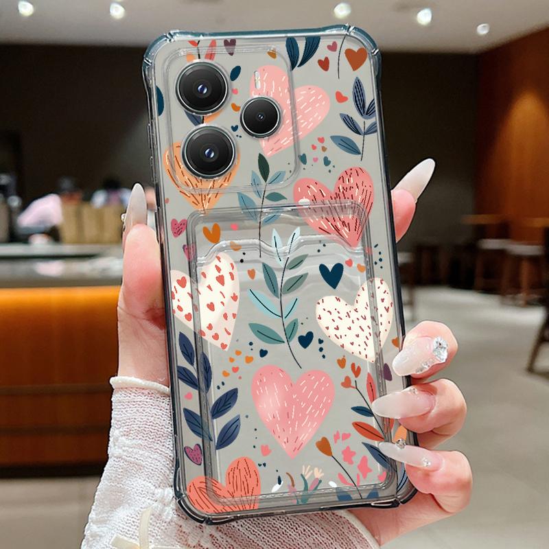 

Card Pocket Bag Clear Phone Case For Xiaomi 14T 13T Xiaomi 14T 13T Pro Colorful Love Heart Print Shockproof Soft Silicone Cover xiaomi 14T pro