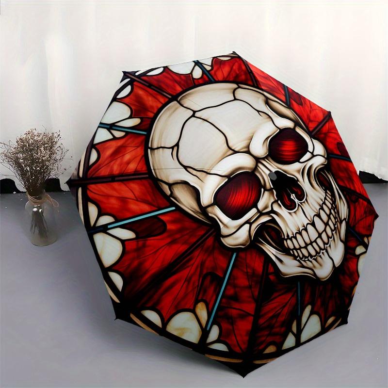 Stained Skull Halloween DecorationUmbrella, Portable 3-Fold Compact Umbrella,Christmas Gift ES651