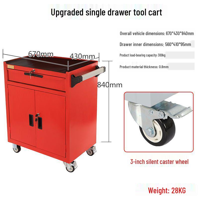 Movable Three-Layer Hand Cart: Multi-functional Auto Repair & Household Tool Box with Cabinet Door