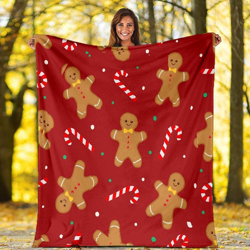 1 Stück Weihnachten Lebkuchenmann Druck Leichte Flanelldecke, Bequeme und Warme Decke, für Camping Sofa Bett und Couch Büro, Geschenk
