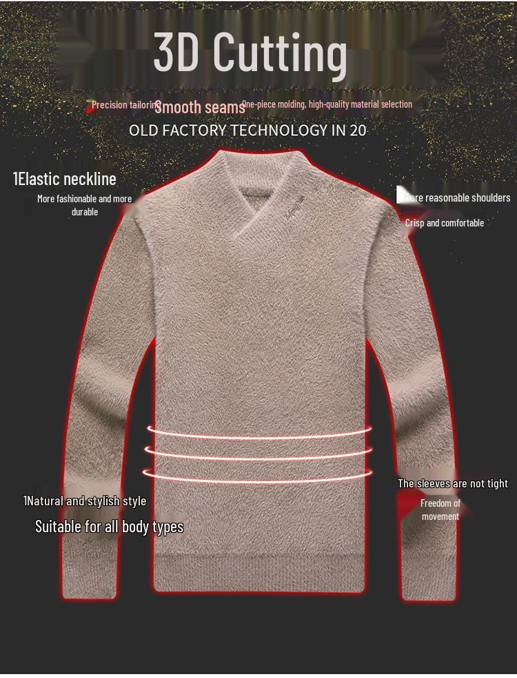 Men's Autumn/Winter V-Neck Imitation Mink Velvet Sweater - Soft, Warm, and Stylish Knitwear