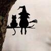 CYCLI-Iron Silhouette Cute Witch And Cat Garden Stake On The Branch Yard Art Decor, Tree Stump Plug-In, For Garden Courtyard