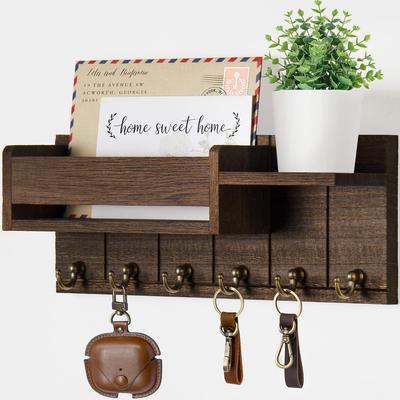 Wooden Minimalist Wall Shelf & Coat Rack with Key Storage