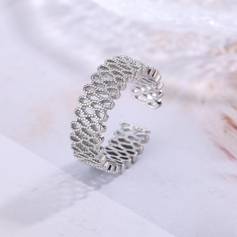 New Fashion Woven Lace 925 Sterling Silver Hollow Personality Light Luxury Opening Rings TYB586