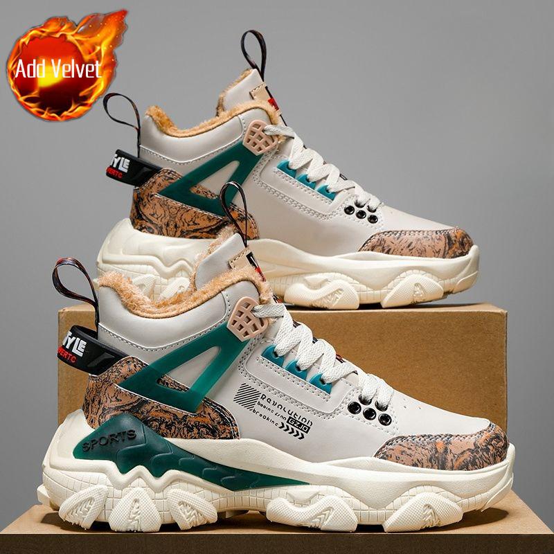 Men New Fleece Lined High Top Dad Shoes Lace Up Warm Casual Versatile Youth Student Sport Cotton Winter Shoes Fashion