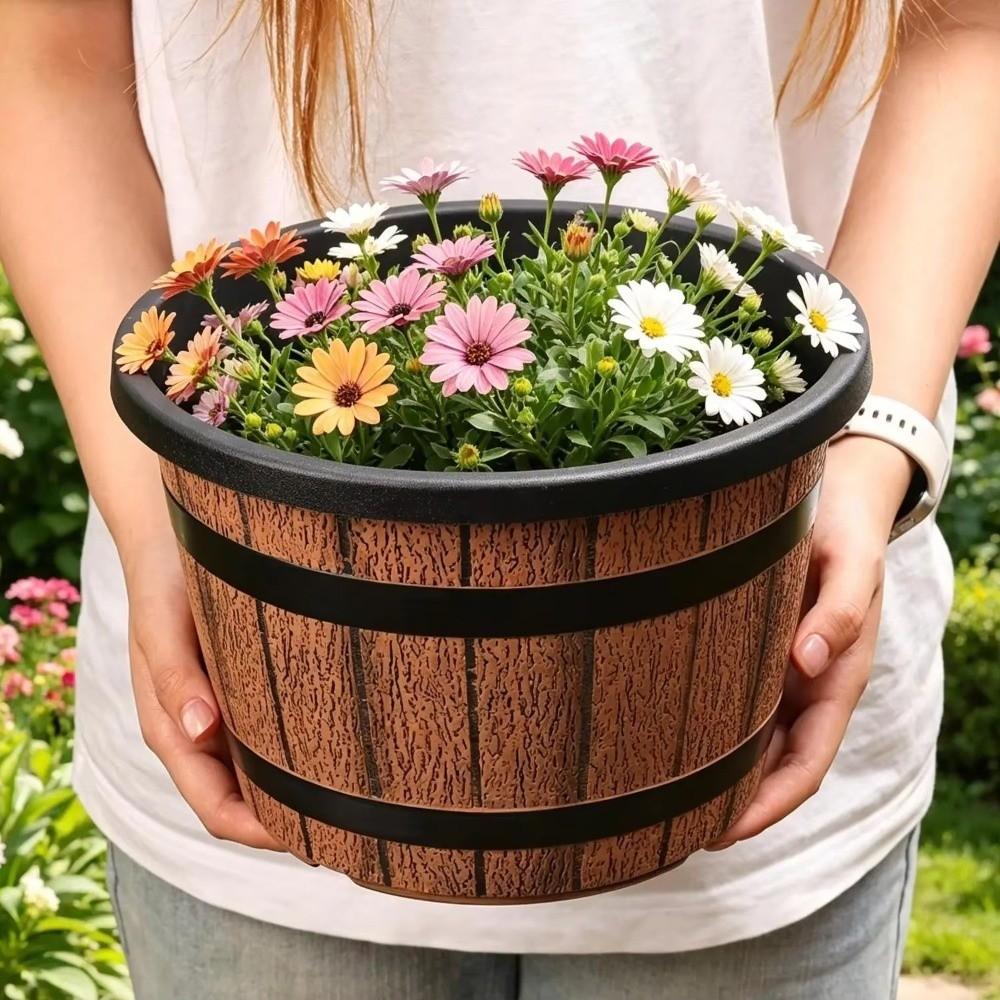 Thickened Plastic Barrel Flowerpot Round Flower Bucket Succulent Planters Yard Decoration