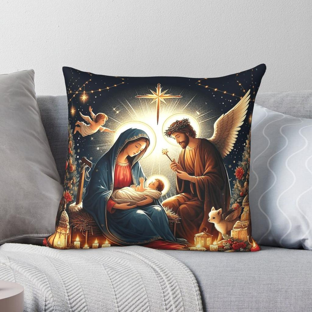 Advent Christmas Baby Jesus Angels Square Pillowcase Polyester Linen Velvet Creative Zip Decor Throw Pillow Case Sofa Cover