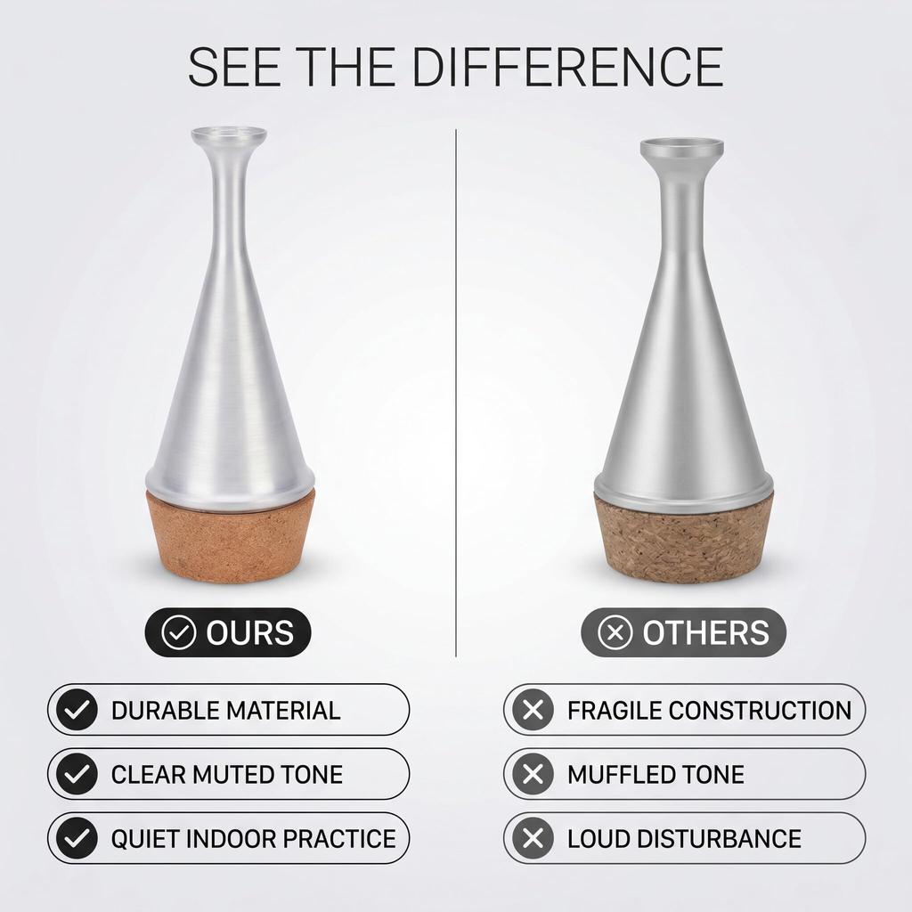 Jiawu Trumpet Mute, Lightweight Trumpet Practice Mute with No Interruption, Sound-Dampening Muffler with Aluminum Alloy Cork Strip, for Home