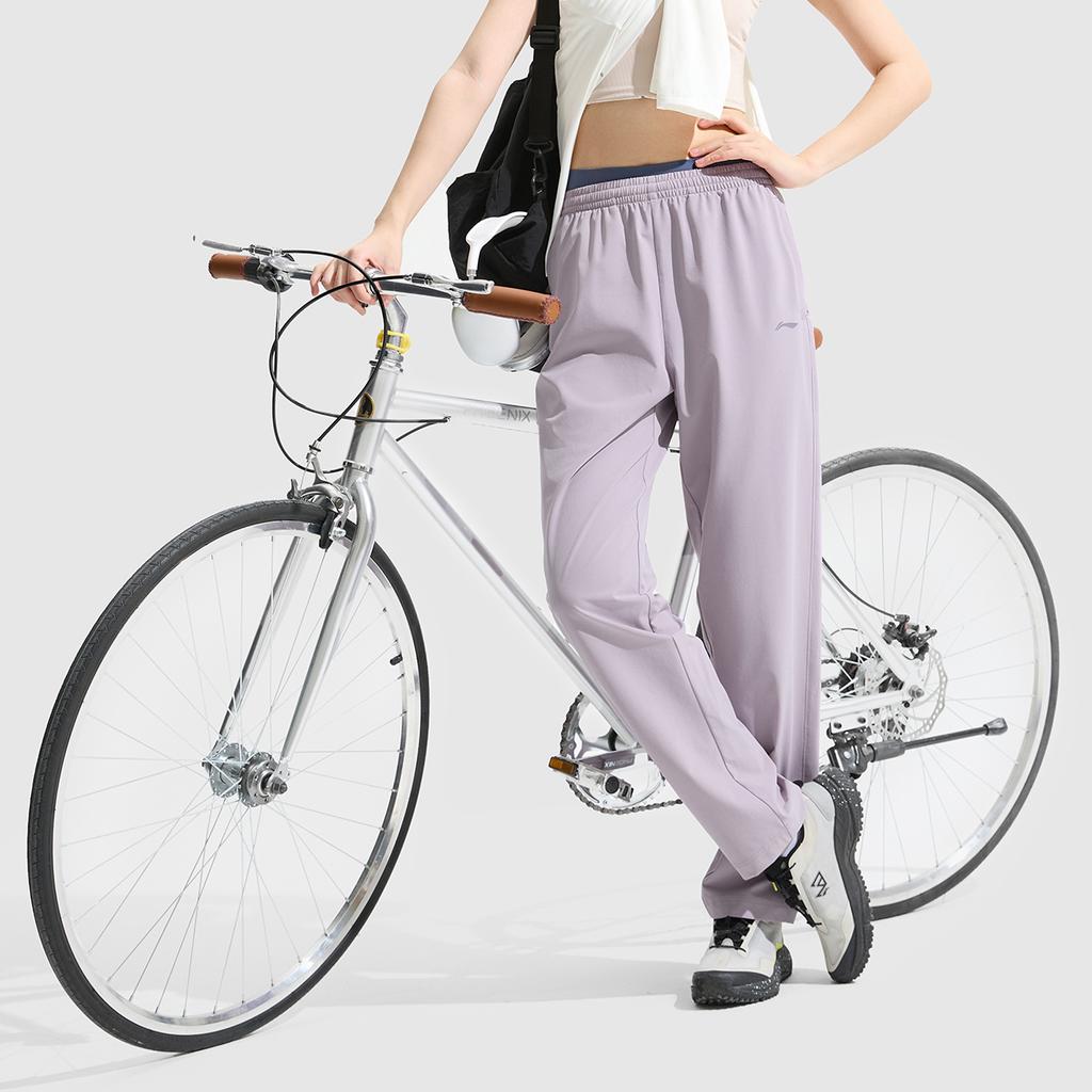 Li Ning Träningsserie Enfärgad Mellanhög Bekväm Andningsbar Mångsidig Rakt Ben Sportbyxor Dam underdel Rökig Lila AYKV490-2