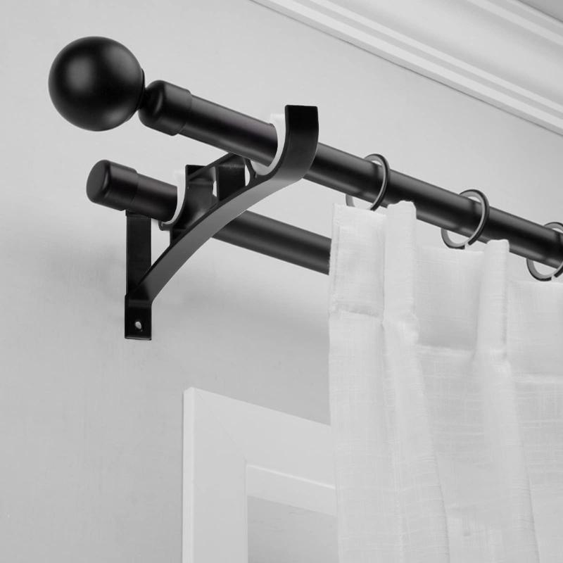2Pcs Double Curtain Rod Brackets,Heavy Duty Curtain Rod Holders for Window, Bedroom,Home Curtain Rod,Drapery Rod Gift