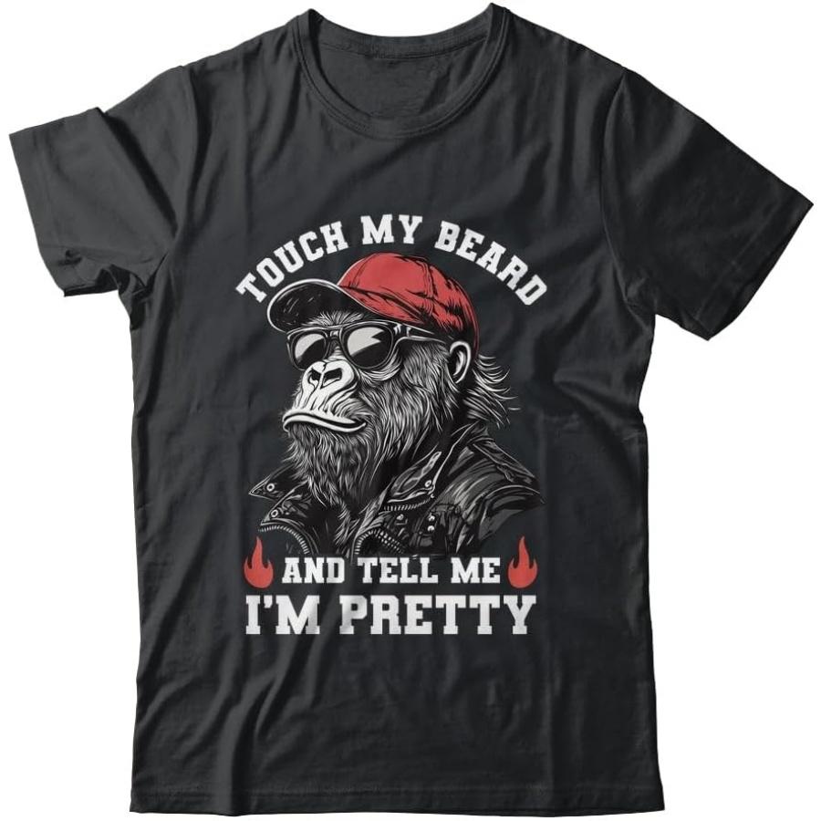 Touch My Beard and Tell Me I m Pretty Monkey Funny Beard Men Shirt Short Sleeve Tee XXXXXL чёрный