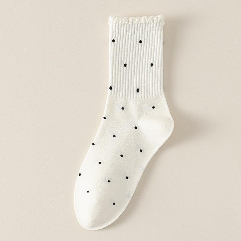 Polka Dot Bow Socks Pure Cotton Medium Tube Socks Season Lace Cotton Deodorant Stacking Socks Women