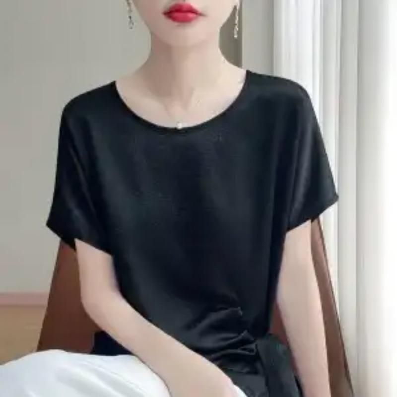 Odzież damska Luksusowe jedwabne koszulki z krótkim rękawem Bluzki T-shirty