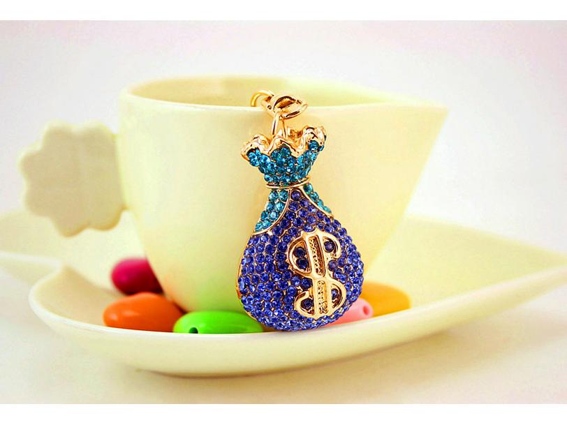Elegante Portachiavi Pendente Sacchetto Portafortuna in Cristallo con Diamanti Incastonati - Accessorio e Regalo da Donna