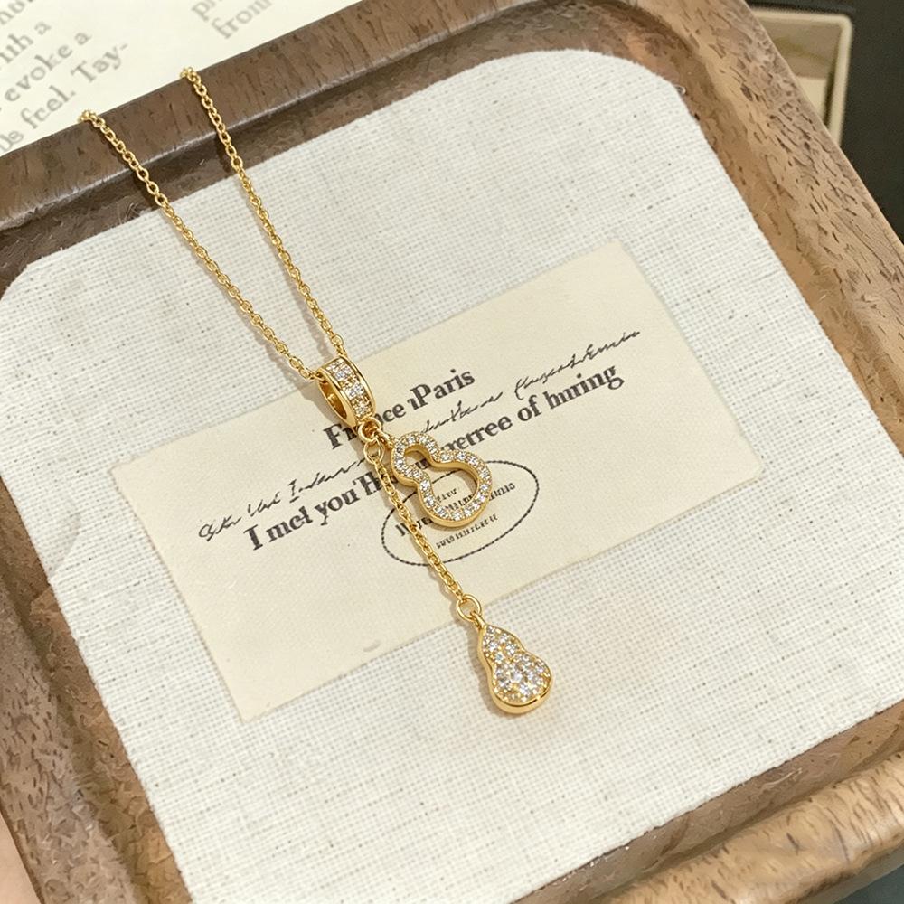 Korean Style Tassel Double Gourd Clavicle Chain Necklace For Women High Quality Jewelry