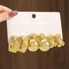 6Pcs/Set Fashion Gold Color Heart Bear Drop Earrings for Women Simple Twisted Metal C-Shape Earrings Elegant Jewelry Gifts