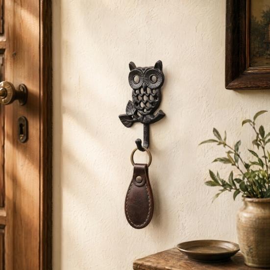 Owl Hook Cast Iron Rust-Proof Vintage Style Wall Art French Country Hanging Hook