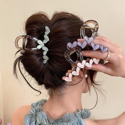 Elegant Jelly Heart Hair Claw Clip Acrylic Non Slip Strong Shark Hair Jaw Grab for Women Girls Summer Headdress Accessories