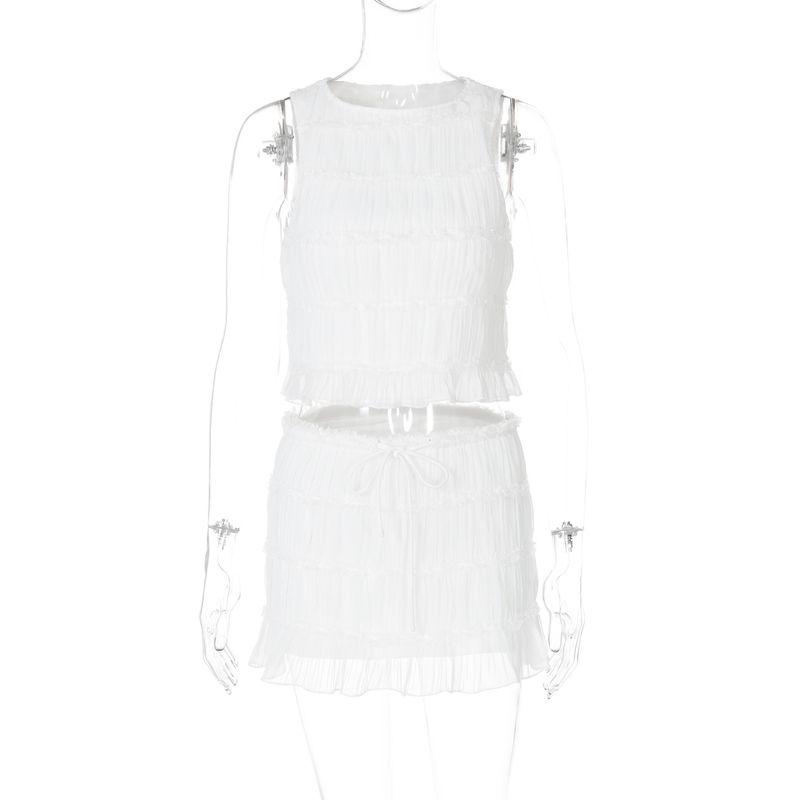 

Gusty French Pure Desire Sexy Vacation Suit Sweet Spicy Chic Virgin Girl White Sleeveless Tops + Short Skirt White L