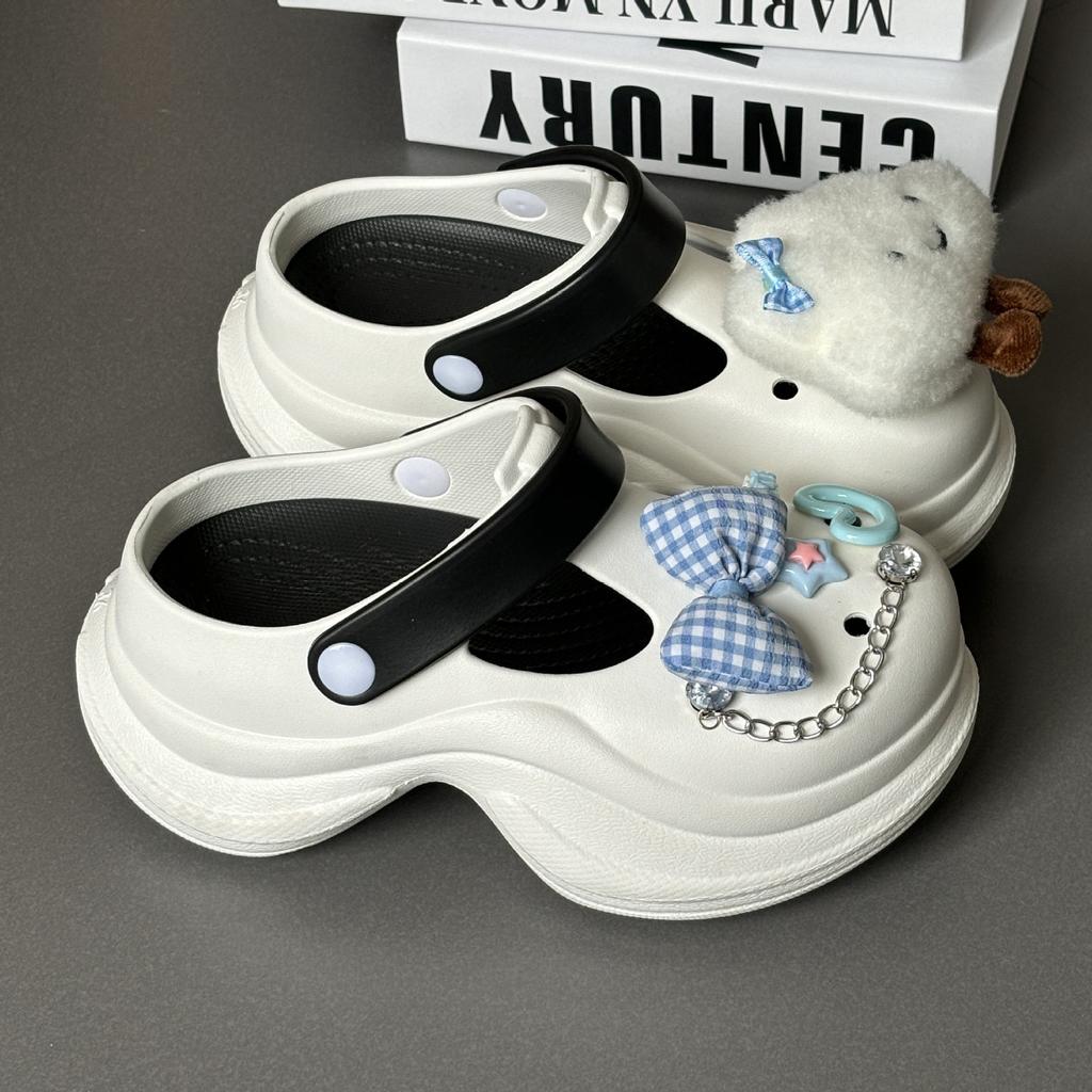 Height-increasing thick-soled hole shoes for women, non-smelly feet, non-slip beach bag head slippers, fashionable versatile cool slippers