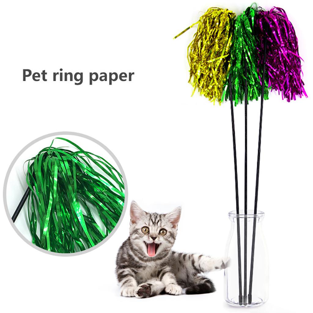 Funny Bright Color Paper Pet Cat Kitten Tease Rod Wand Play Interactive Toy