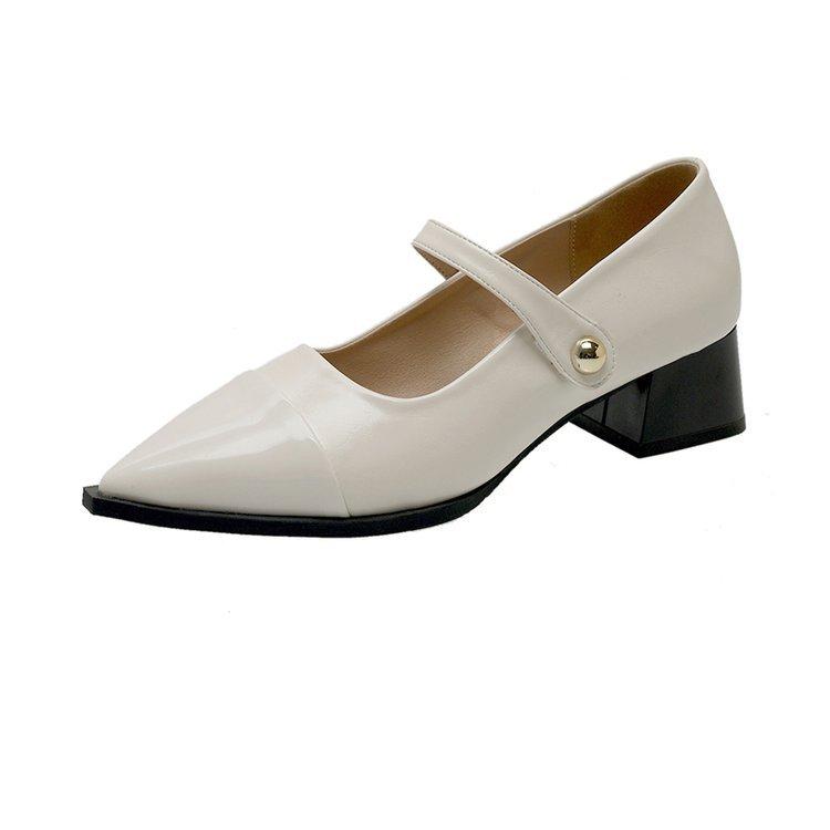 Puntige kleine leren schoenen dames 2025 nieuw voorjaar dikke hakken lage hakken hoge hakken retro Franse temperament Mary Jane enkele schoenen