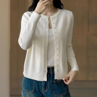 New Arrivals Open Run Women Cable Knit Design Round Neck Basic Solid Color Card