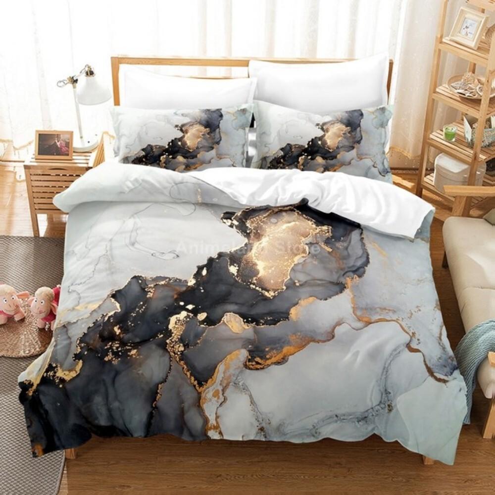 Luxury 3D Black Marble Bedding Sets Simplicity Gilding Bed Linen Women Girls Single Double Twin Queen King Size Duvet Cover Sets