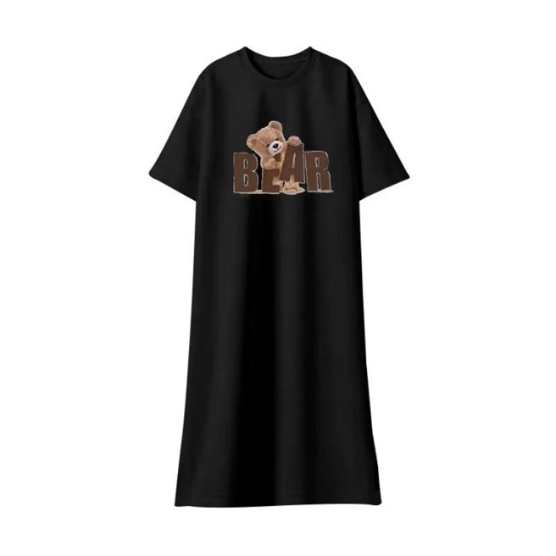 Women's Short-sleeved Dress Summer Loose Slit  T-shirt Dress French Loose Dress