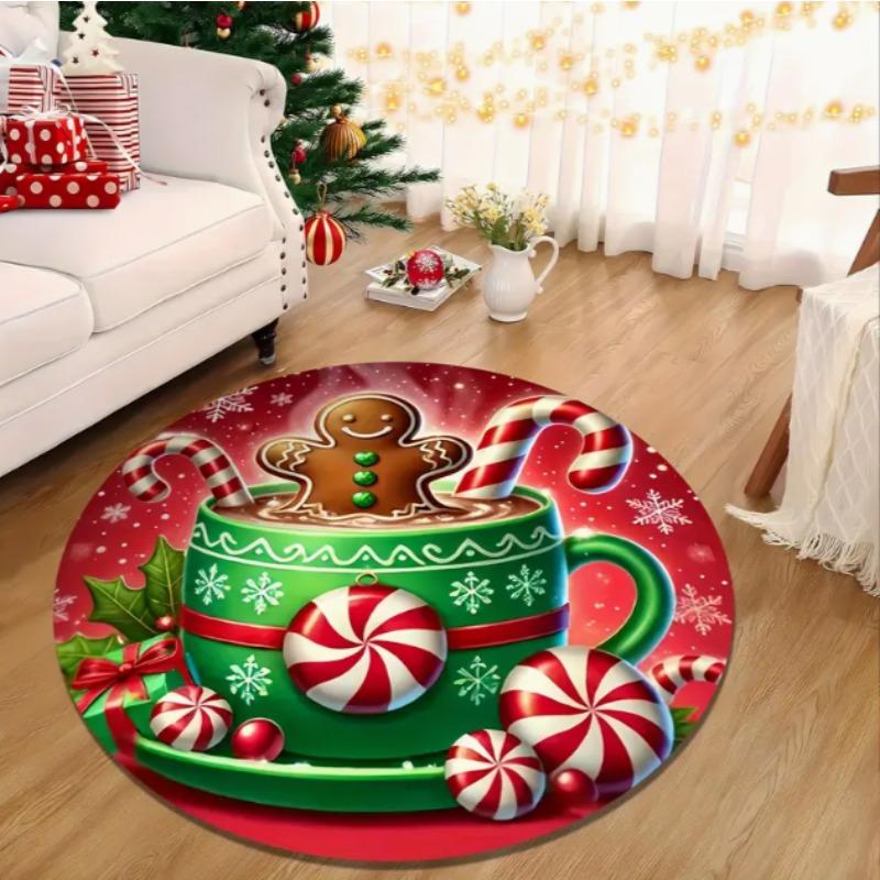 Christmas Circular Floor Mat Study Chair Carpet Holiday Scene Carpets New Year Atmosphere Carpets Home Decoration New Year