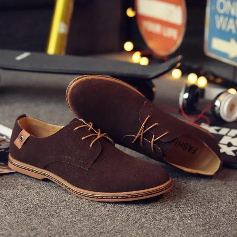 2026 Mens Shoes British Suede Leather Oxford Casual Shoes New Classic Sneakers Comfortable Footwear Dress Shoes Large Size Flats