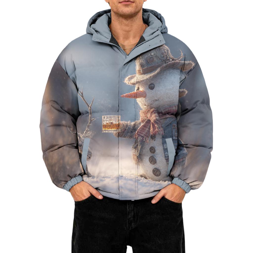 Men's Oversized Casual Down Jacket With Long Sleeves And Hood